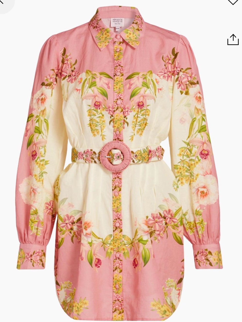 HEMANT & NANDITA Pink Floral Belted Shirt Dress - Picture 2 of 4